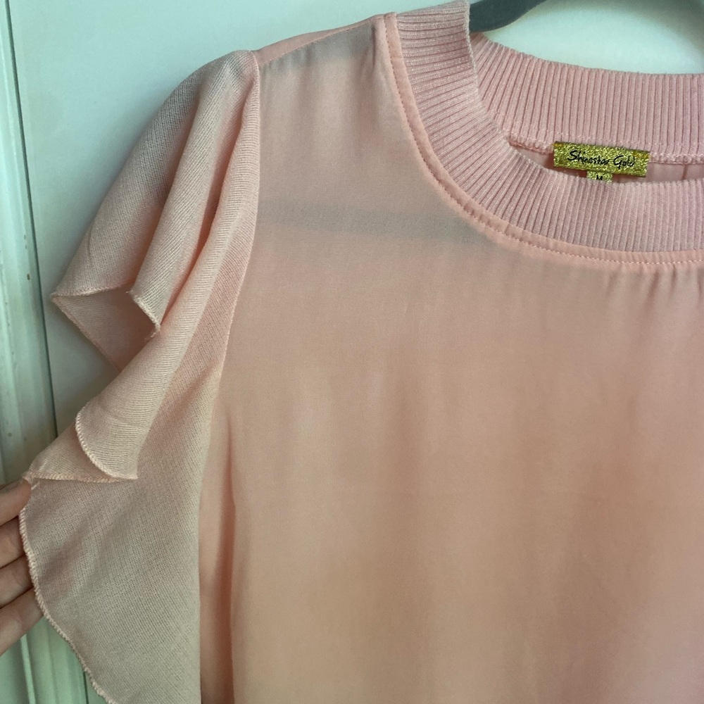 Sheer Pink Ruffle Sleeve Top - Picture 2 of 4
